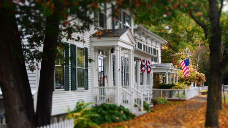 residential home with american flag